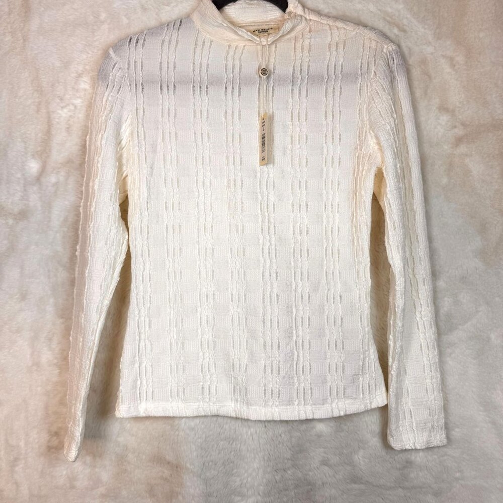 A0016 Max Studio London Womens Textured Ivory Long Sleeve Top S  NWT